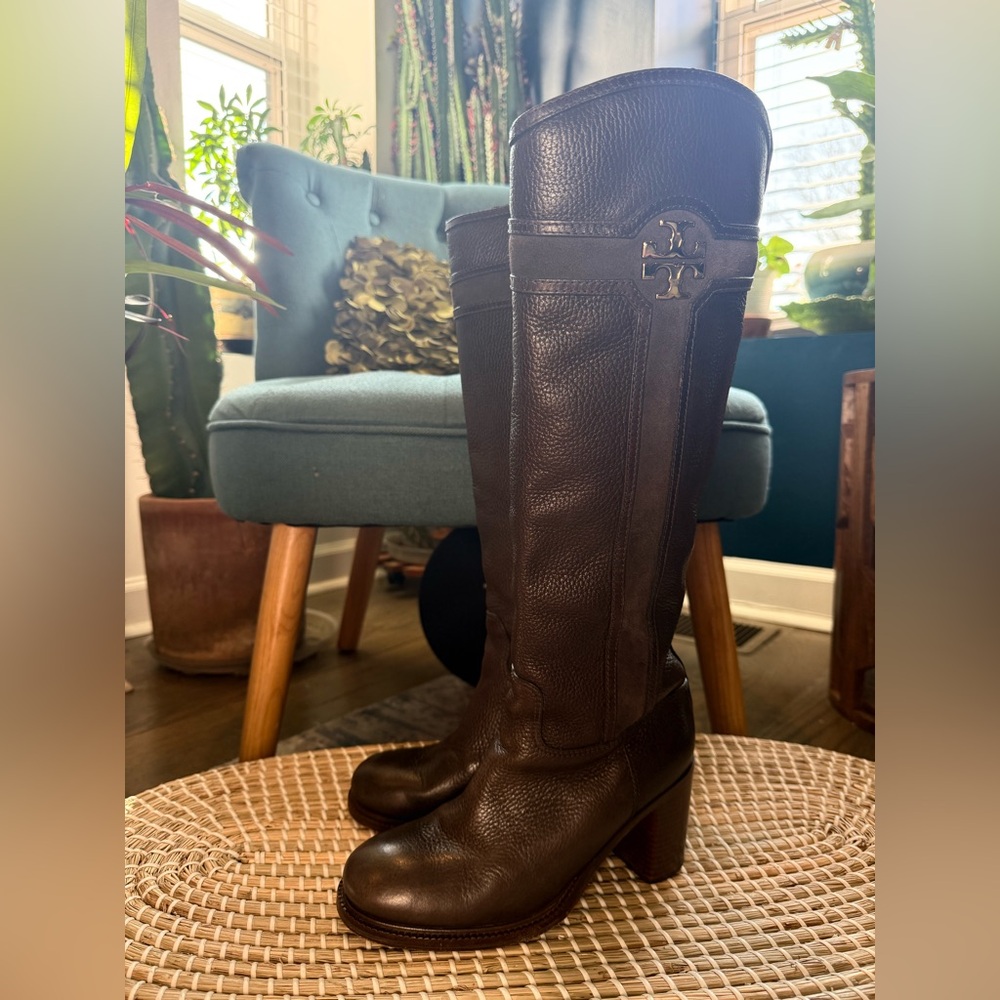 Tory Burch Dark Brown Leather Knee High Boots